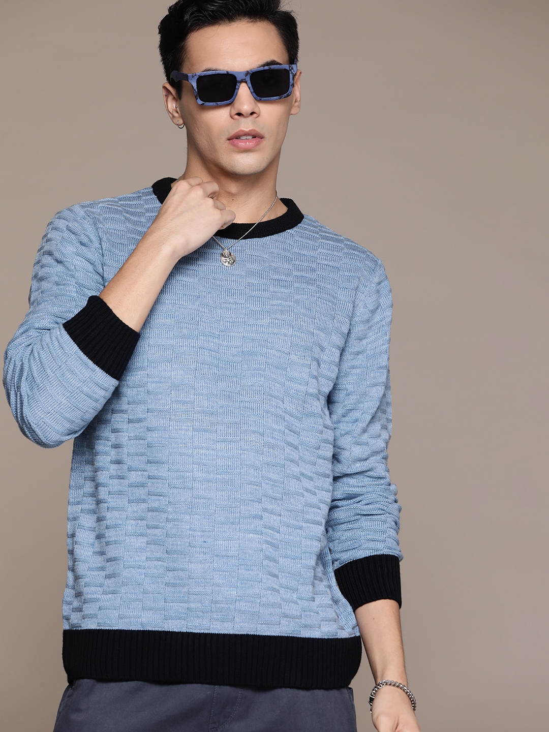 

Roadster Men Geometric Pullover, Blue