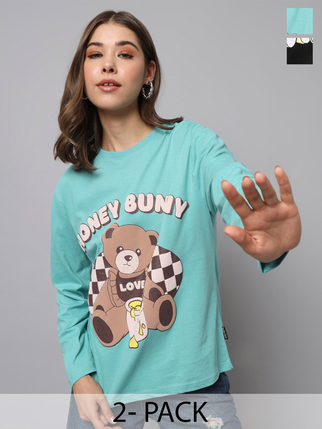 

The Dry State Pack Of 2 Blue & Black Typography Printed Cotton T-shirt