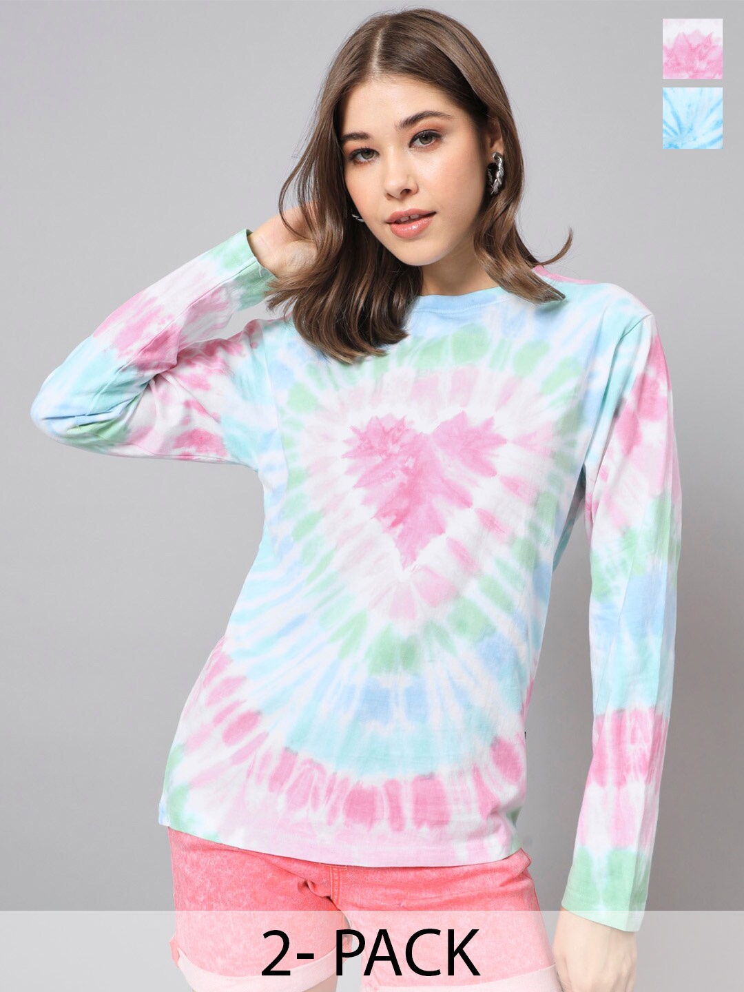 

The Dry State Pack Of 2 Pink & Blue Tie & Dye Cotton T-shirt