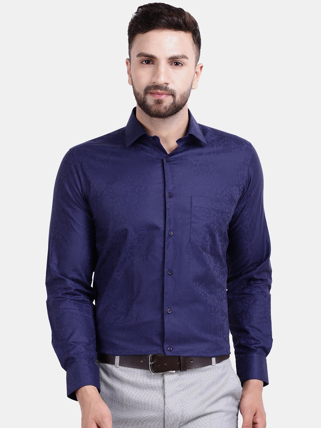 

Cotstyle Premium Floral Printed Cotton Formal Shirt, Blue