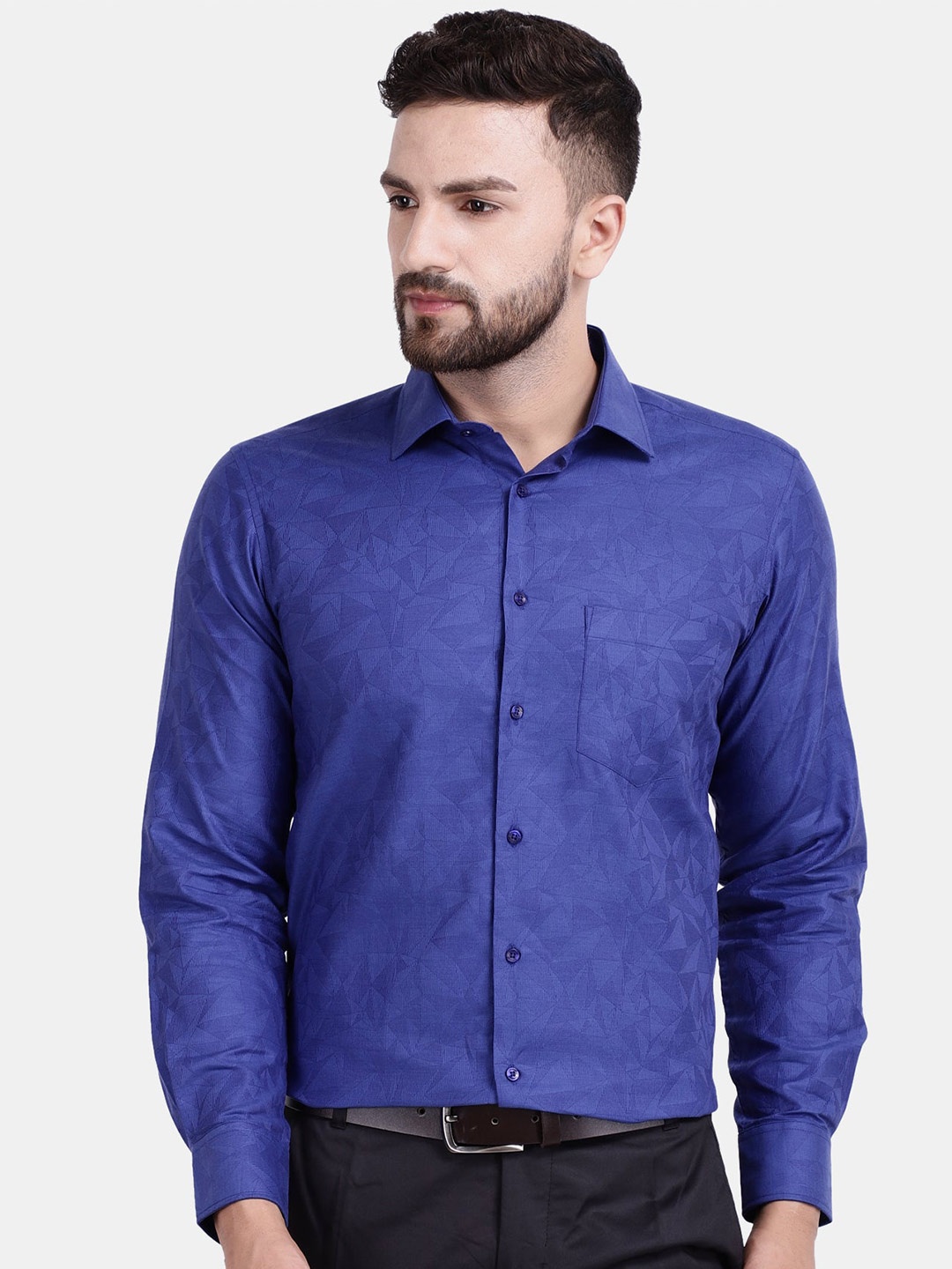 

Cotstyle Premium Geometric Printed Cotton Formal Shirt, Blue