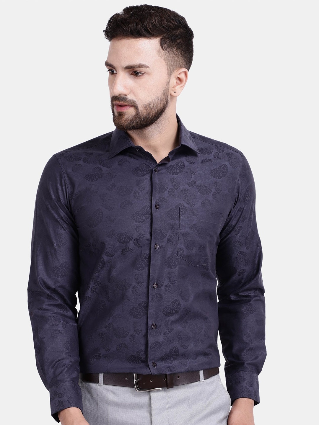 

Cotstyle Premium Abstract Printed Spread Collar Cotton Formal Shirt, Grey