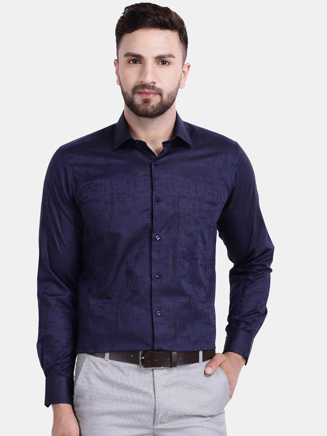 

Cotstyle Premium Abstract Printed Cotton Formal Shirt, Navy blue