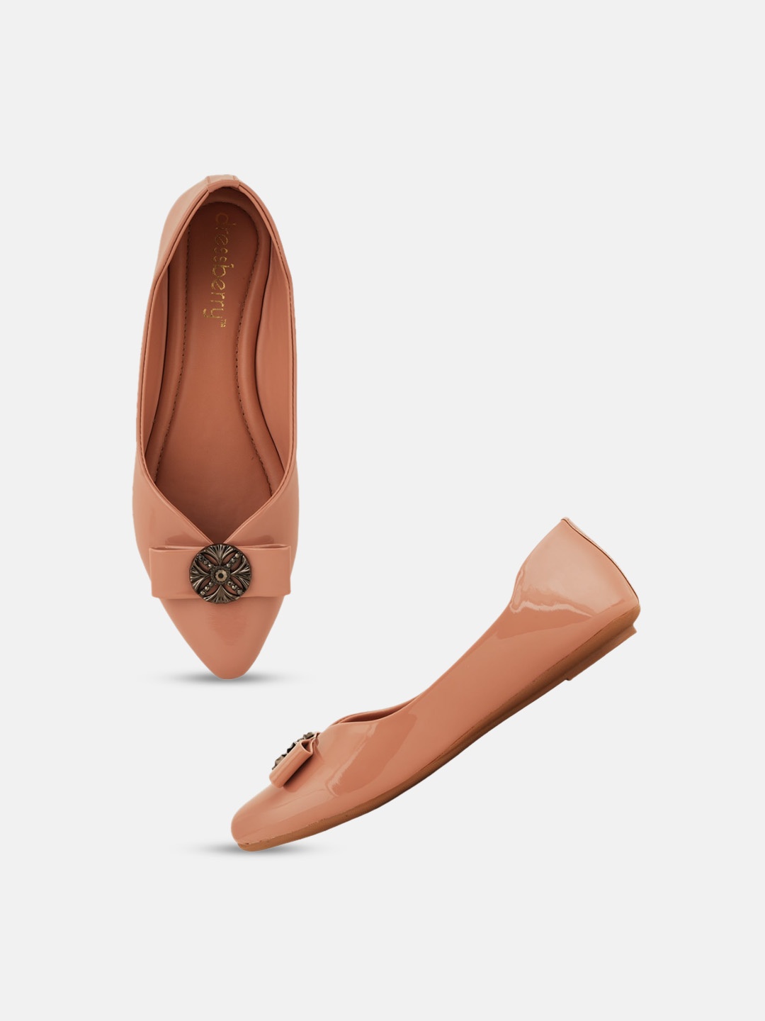 

DressBerry Peach-Coloured Bow Detail Pointed Toe Ballerinas