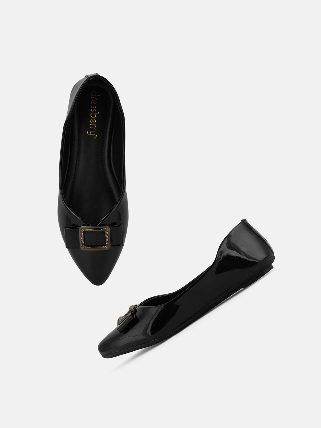 

DressBerry Black Pointed Toe Ballerinas With Embellished Bows