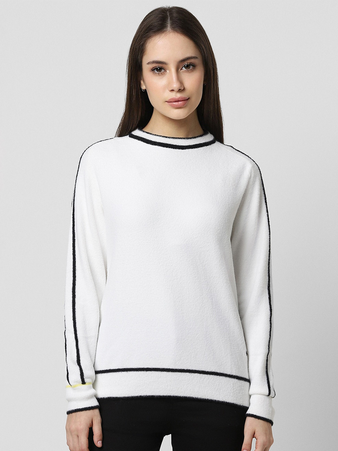 

Van Heusen Woman Colourblocked Round Neck Pullover Sweater, White