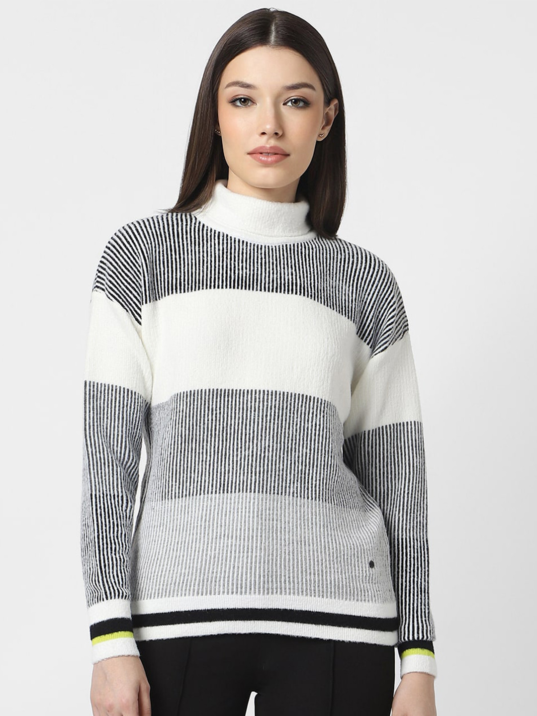 

Van Heusen Woman Striped Turtle Neck Acrylic Pullover Sweater, Grey