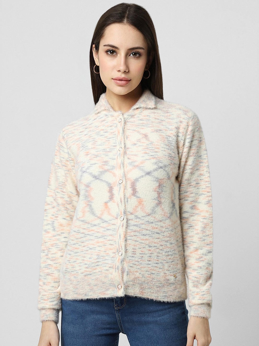 

Van Heusen Woman Abstract Printed Cardigan, Cream