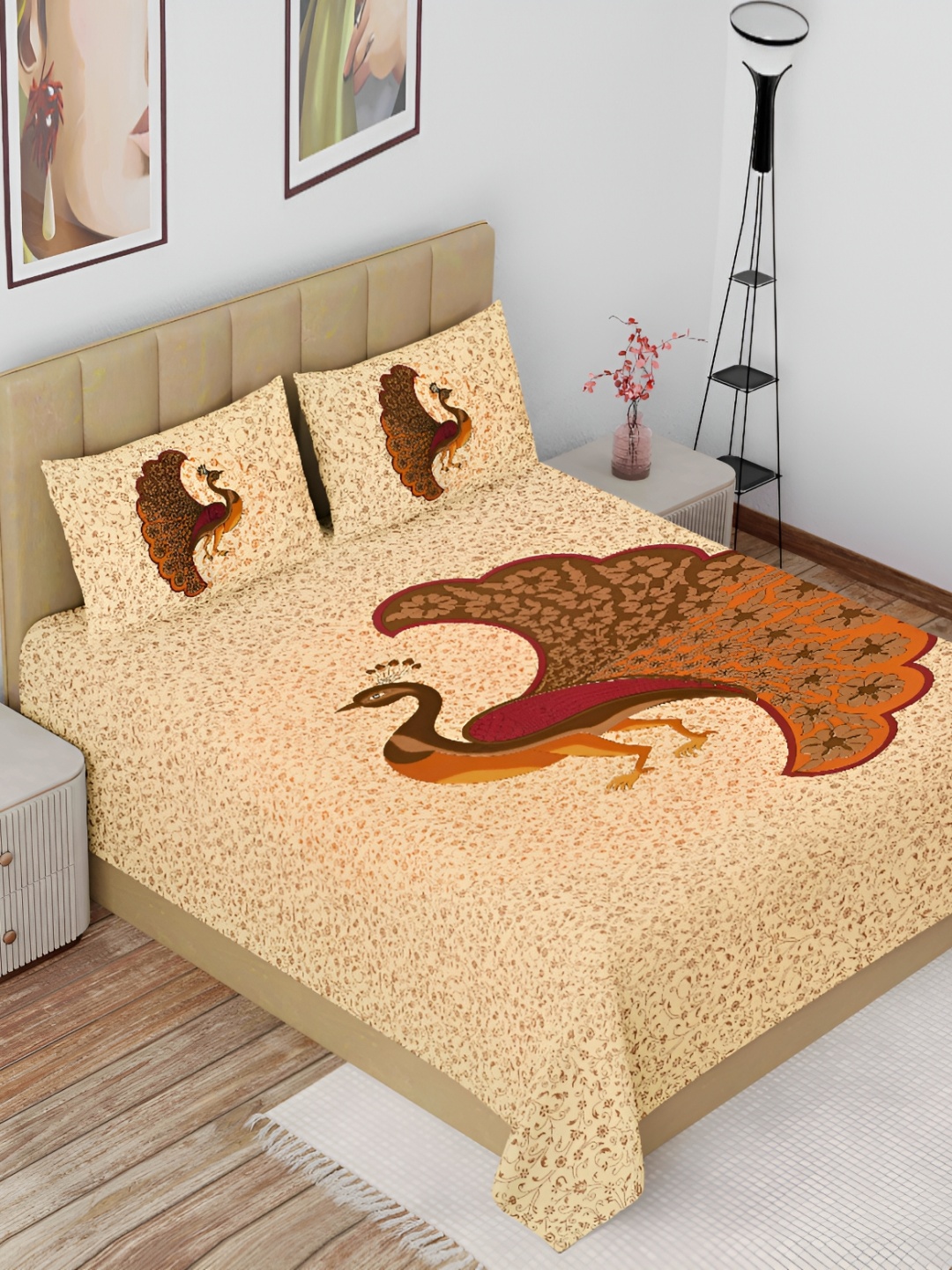 

The Craft Monk Beige & Brown Cotton 144 TC King Bedsheet with 2 Pillow Covers