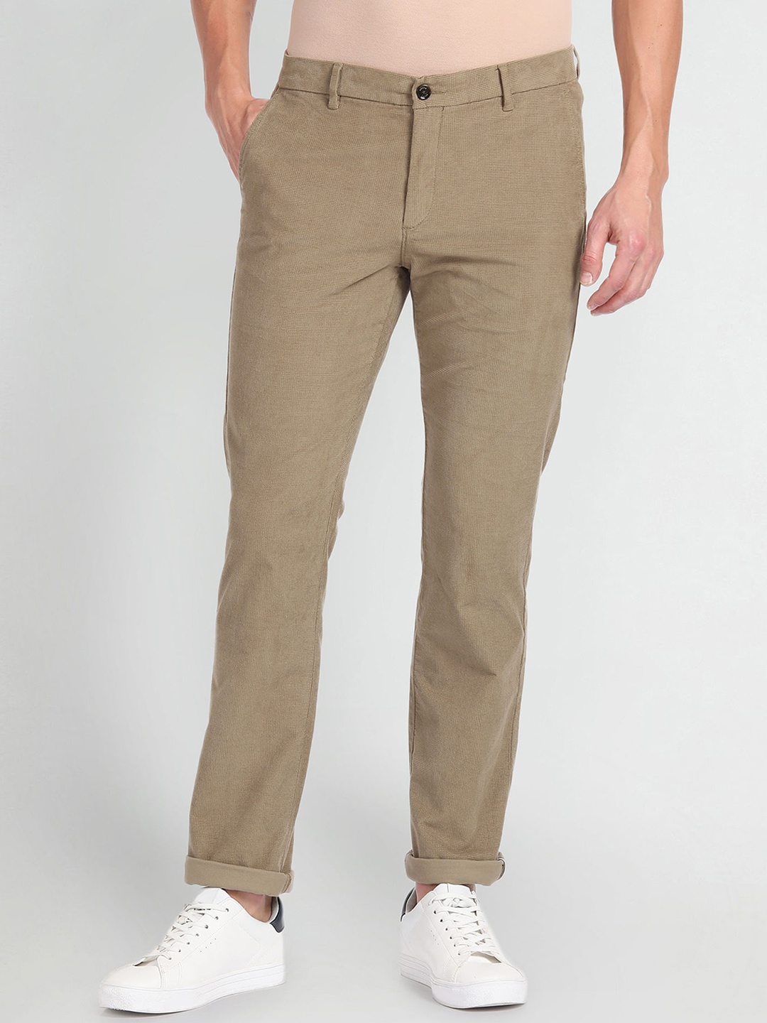 

Arrow Sport Men Mid-Rise Dobby Chinos, Beige