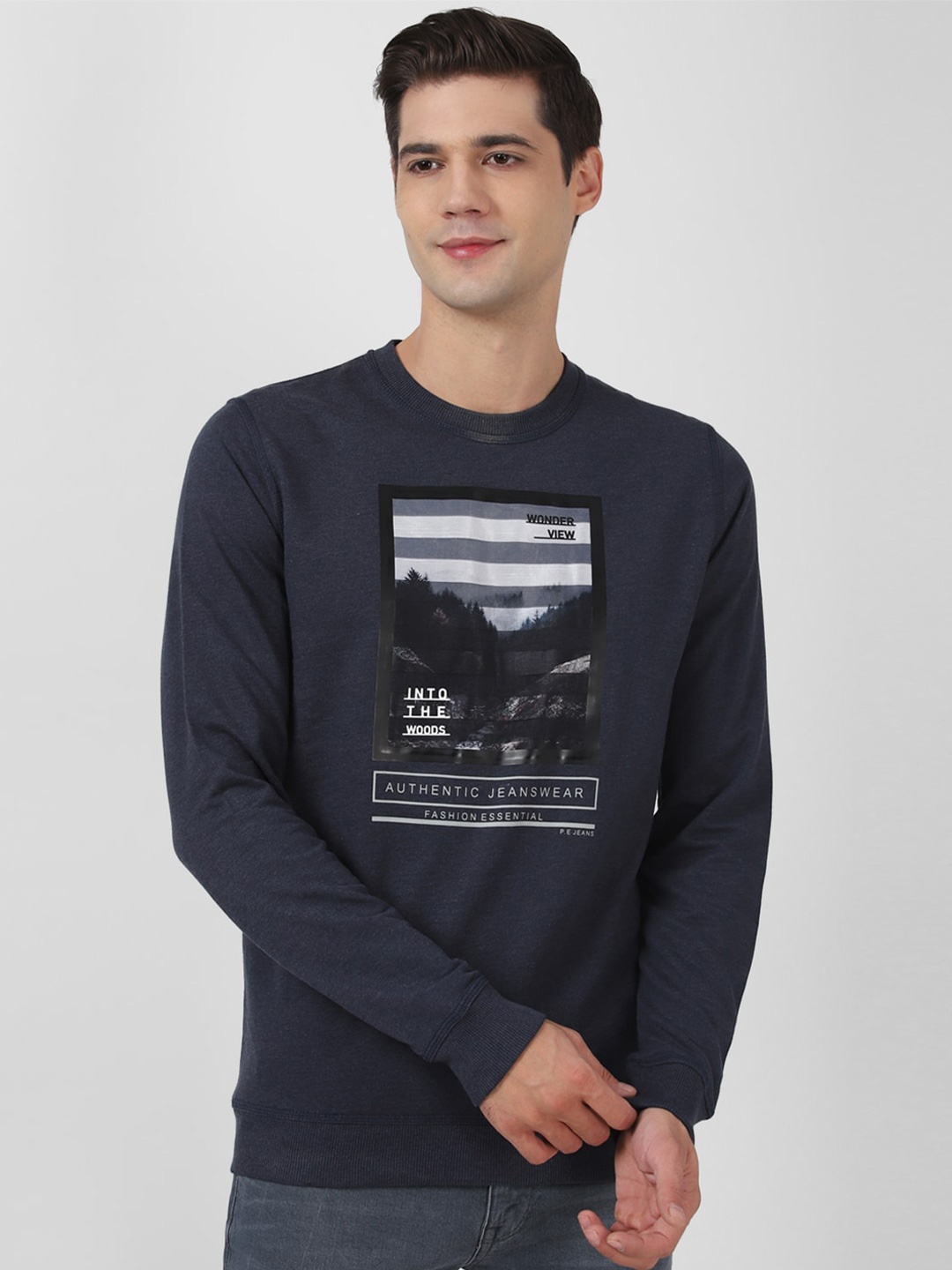 

Peter England Casuals Graphic Printed Pullover Sweatshirt, Navy blue