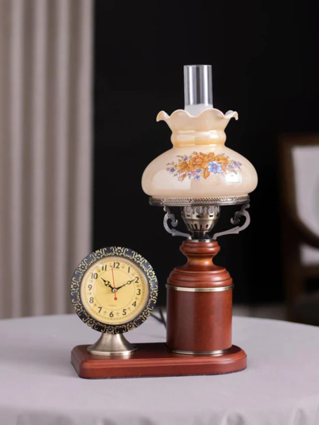 

THEDECORKART Beige & Gold Toned Floral Design Printed Glass Table Lamps