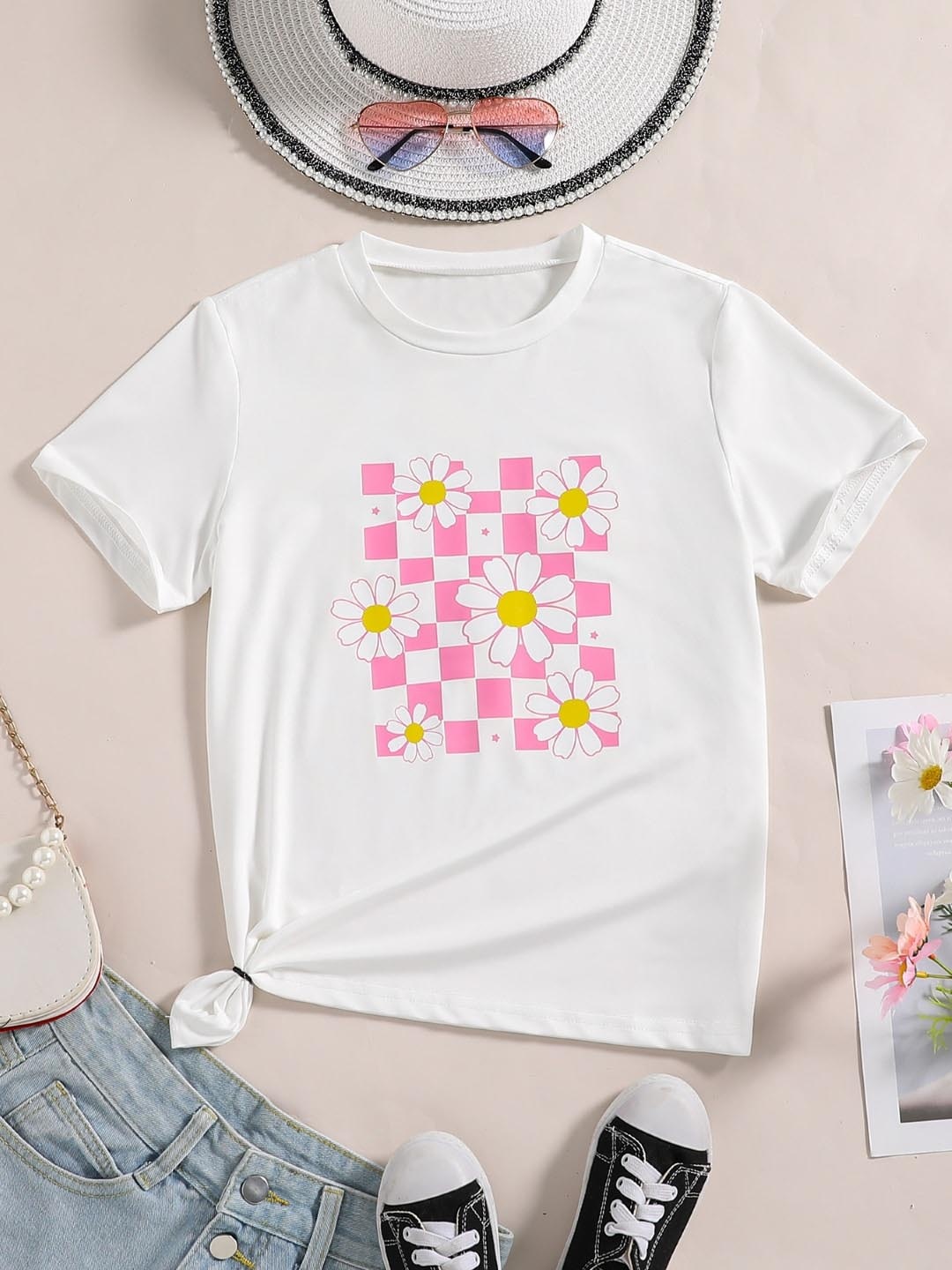

StyleCast Girls White Floral Printed Casual T-shirt