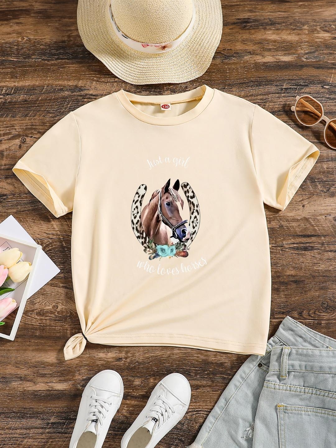 

StyleCast Girls Graphic Printed T-shirt, Beige
