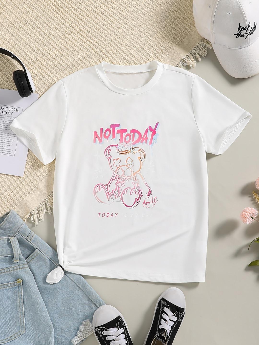 

StyleCast Girls White Graphic Printed Casual T-shirt