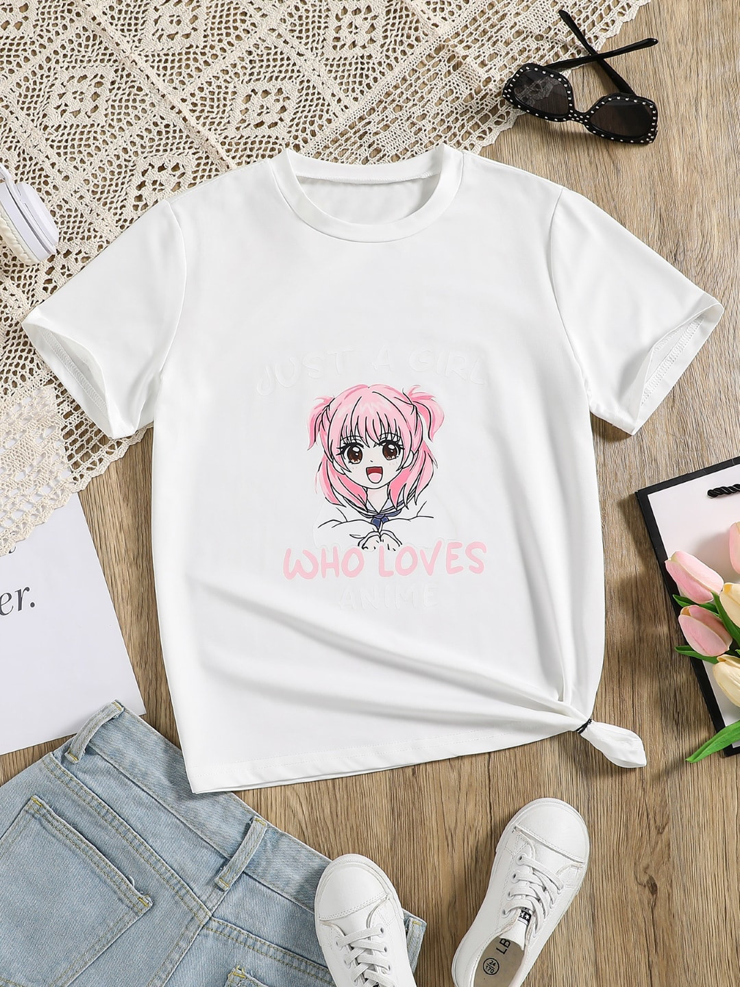 

StyleCast Girls White & Pink Graphic Printed T-shirt