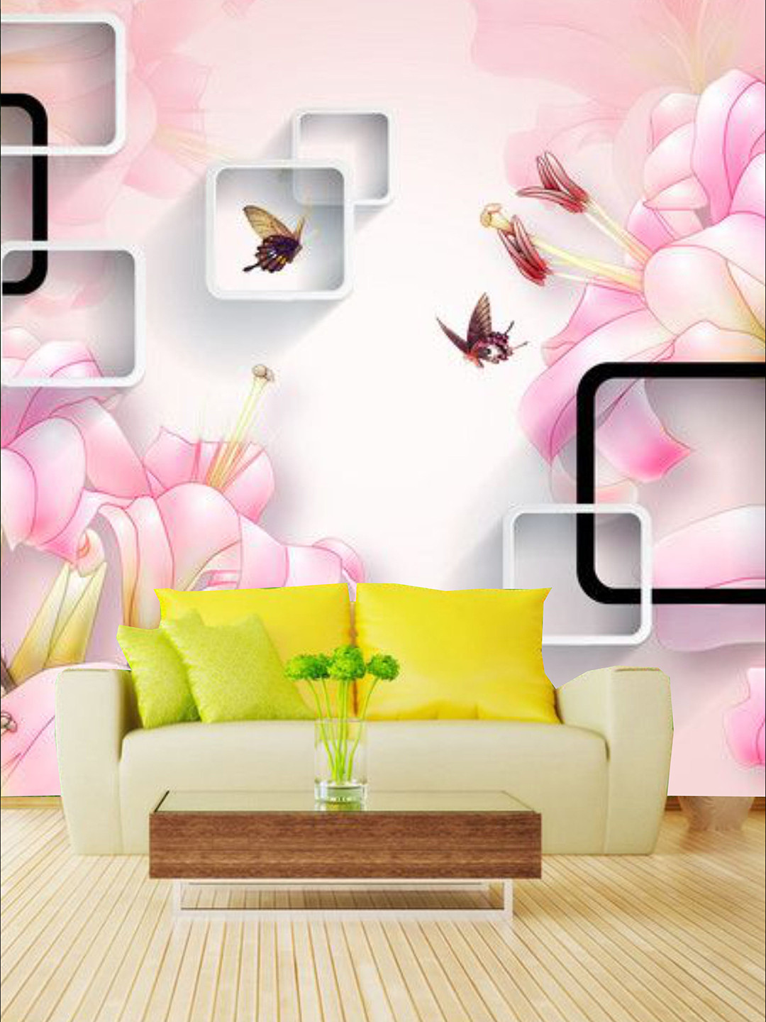 

KSHIRSA Pink Floral Printed Self Adhesive Removable Waterproof Wallpaper