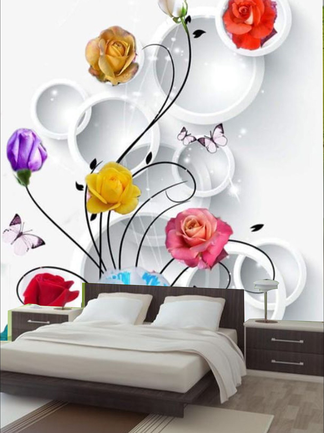 

KSHIRSA White & Blue Floral Printed Removable Waterproof Wallpaper