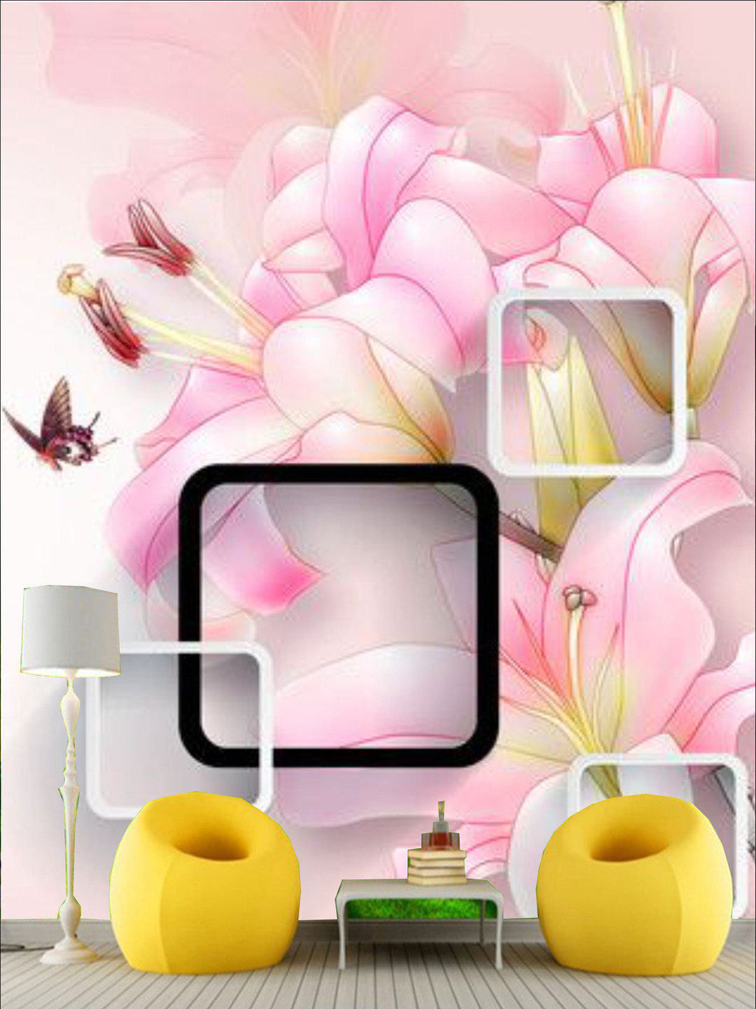 

KSHIRSA Pink Floral Printed Removable Waterproof Wallpaper