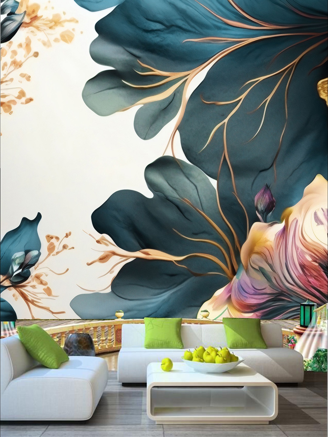 

KSHIRSA Green Floral Printed Self Adhesive Removable Waterproof Wall Stickers