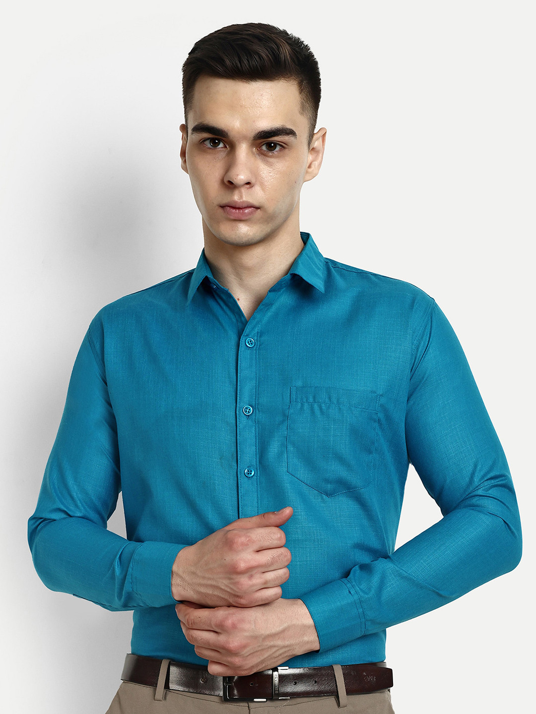 

KRAASA Classic Fit Spread Collar Pure Cotton Formal Shirt, Blue