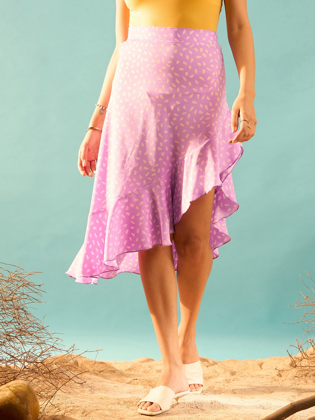 

Berrylush Purple Printed Flared Midi Skirt