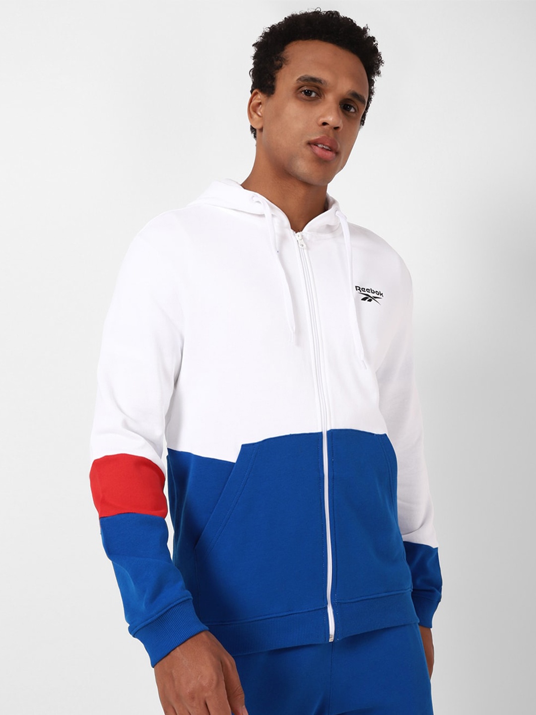 

Reebok Wce Colourblocked Hooded Pure Cotton Pullover Sweatshirt, White