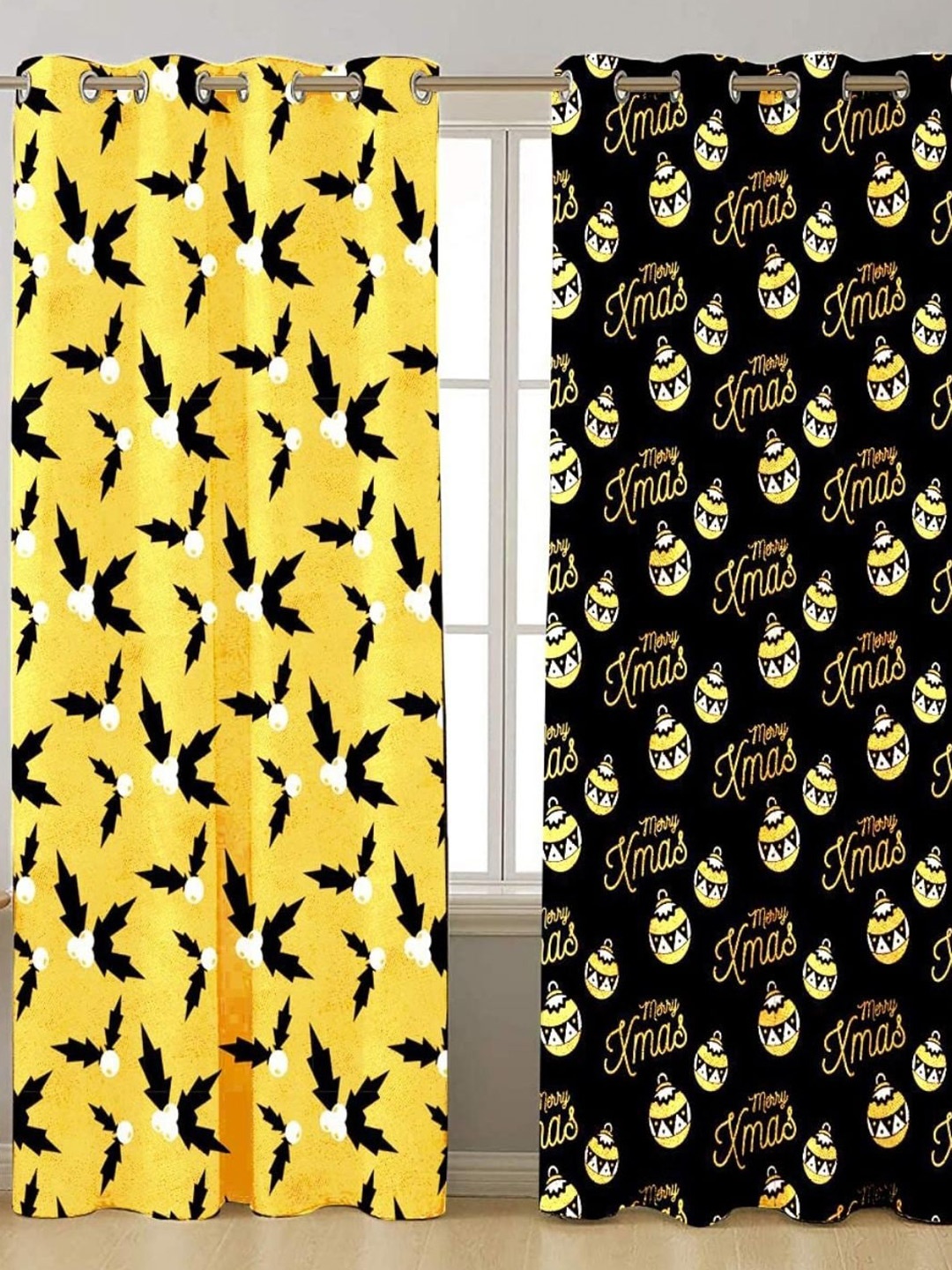 

THEYAYACAFE Yellow Black 2 Pieces Quirky Room Darkening Window Curtains