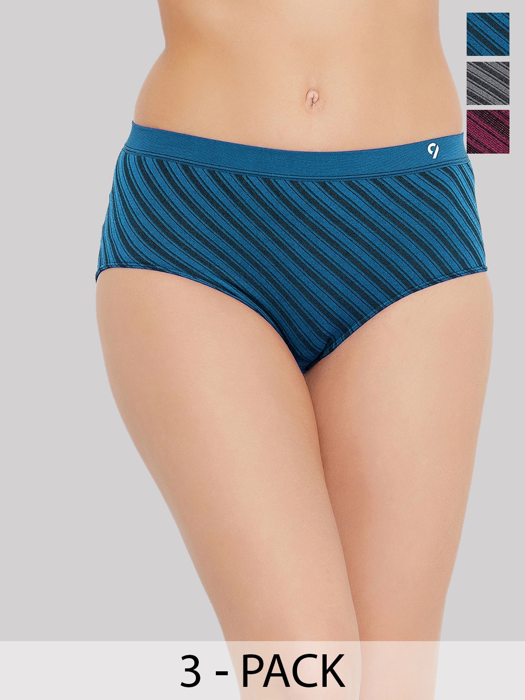 

C9 AIRWEAR Seamless Pack Of 3 Striped Hipster Briefs, Grey