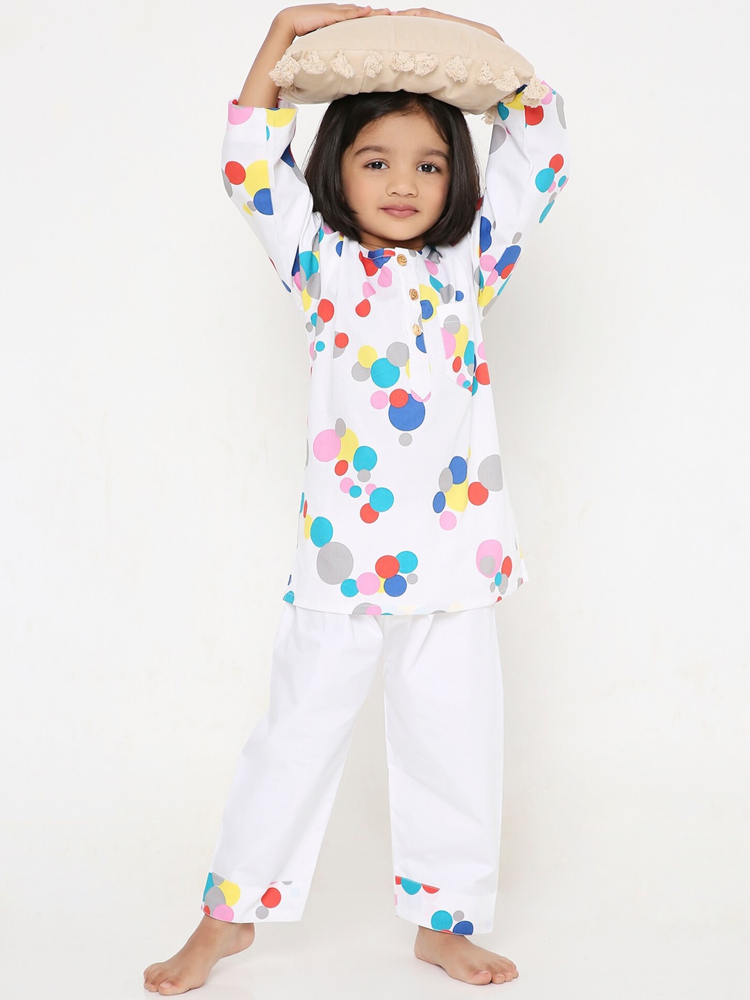 

BAESD Kids Polka Dots Printed Pure Cotton Night suit, White