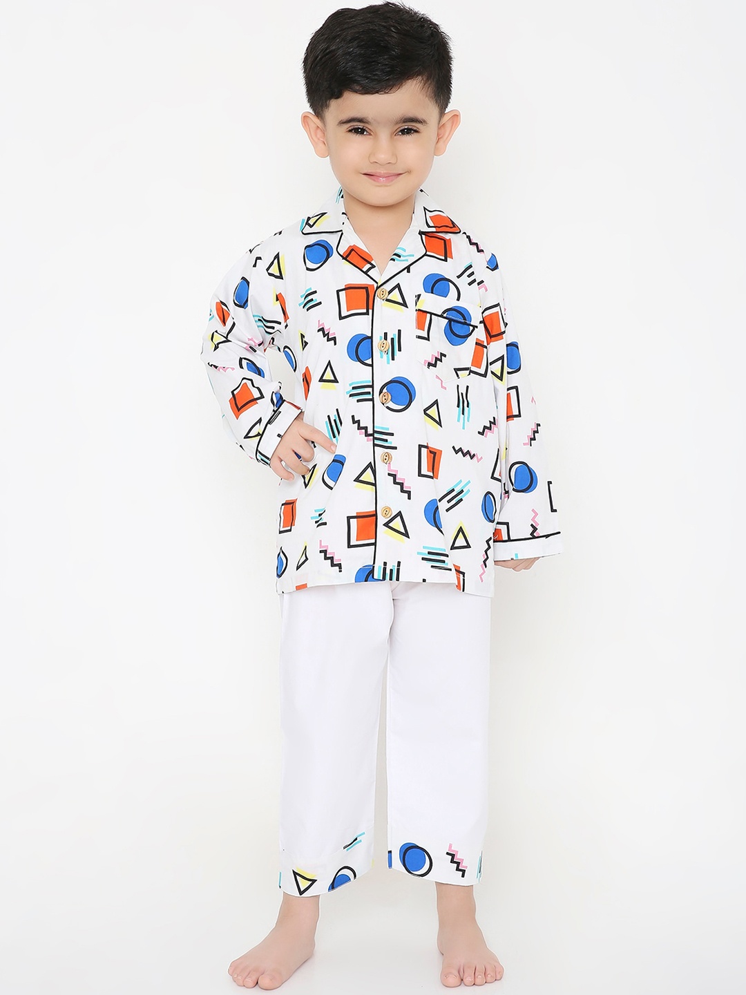 

BAESD Boys Printed Pure Cotton Night suit, White