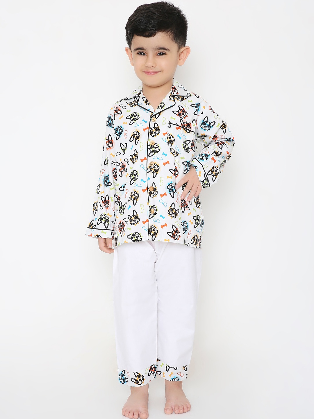 

BAESD Boys Conversational Printed Pure Cotton Night suit, White