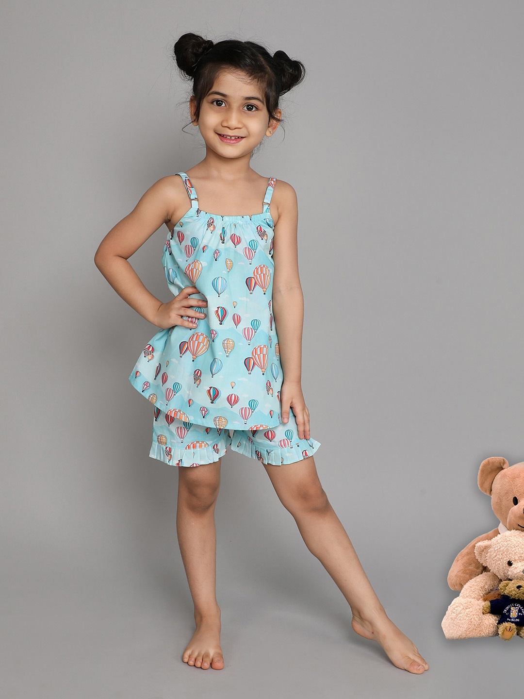 

BAESD Girls Conversational Printed Pure Cotton Night Suit, Blue