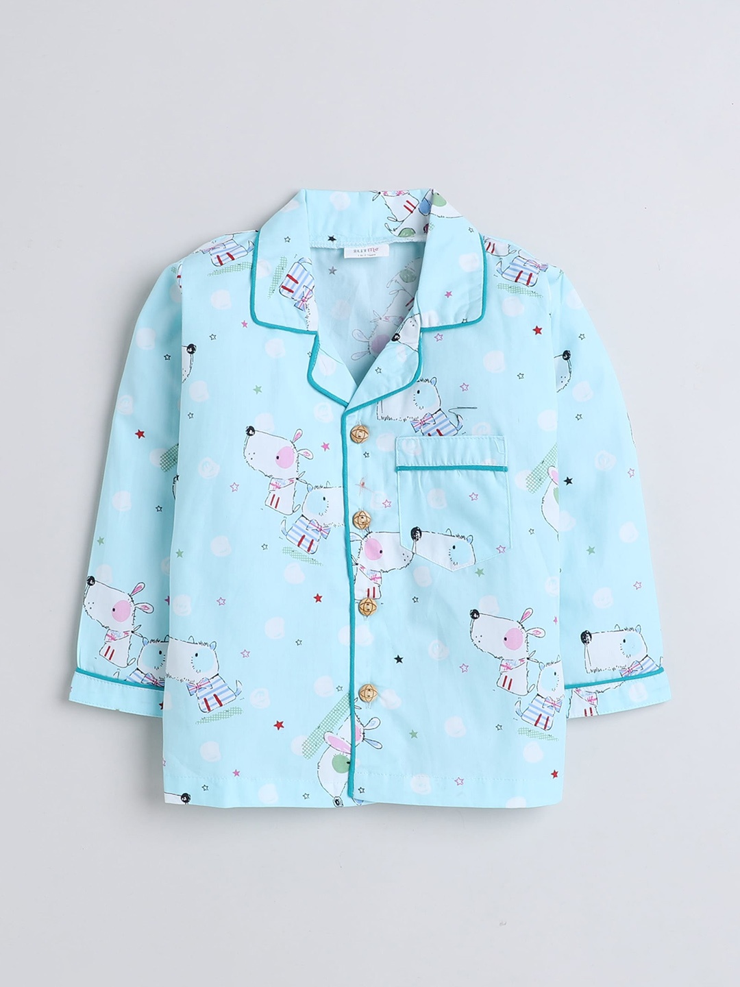 

BAESD Boys Graphic Printed Pure Cotton Shirt With Pyjamas, Blue