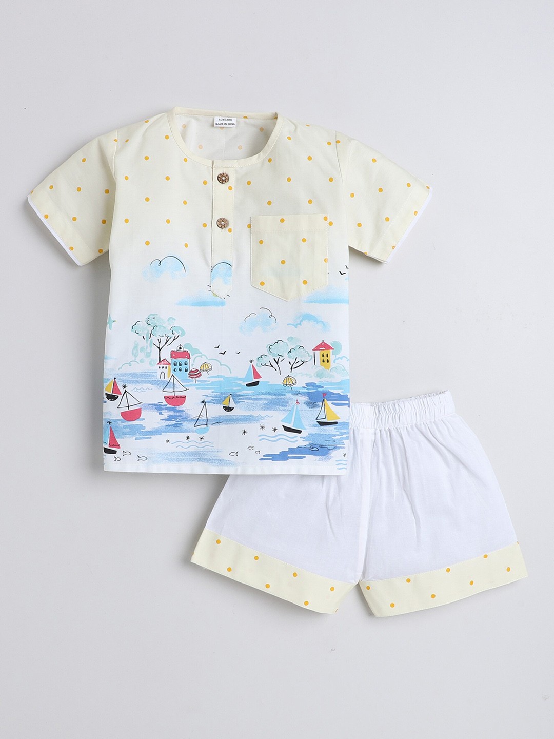 

BAESD Kids Graphic Printed Pure Cotton Shirt With Shorts, Yellow