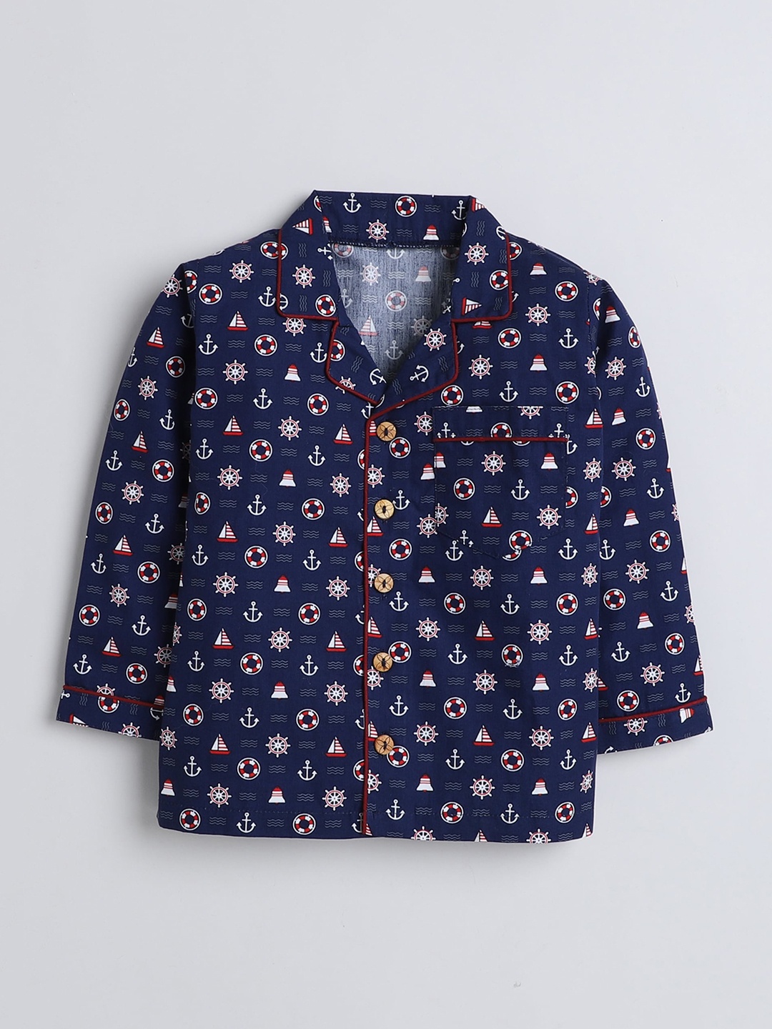 

BAESD Kids Conversational Printed Pure Cotton Shirt With Pyjamas, Navy blue