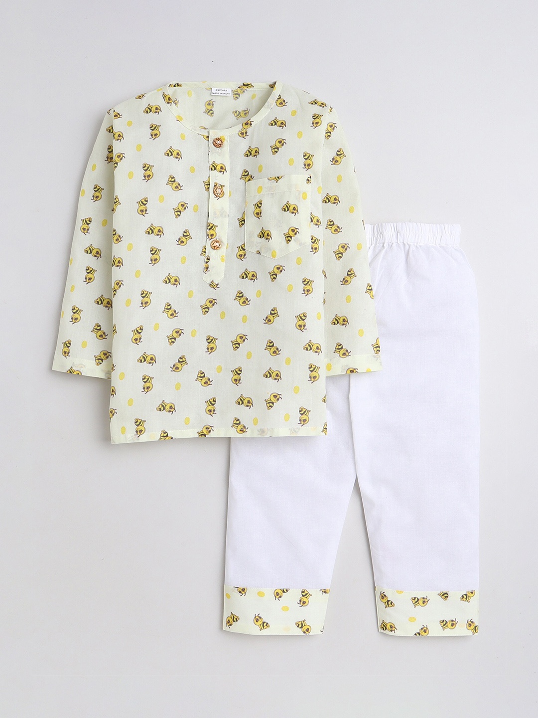 

BAESD Kids Conversational Printed Pure Cotton Shirt With Pyjamas, Yellow