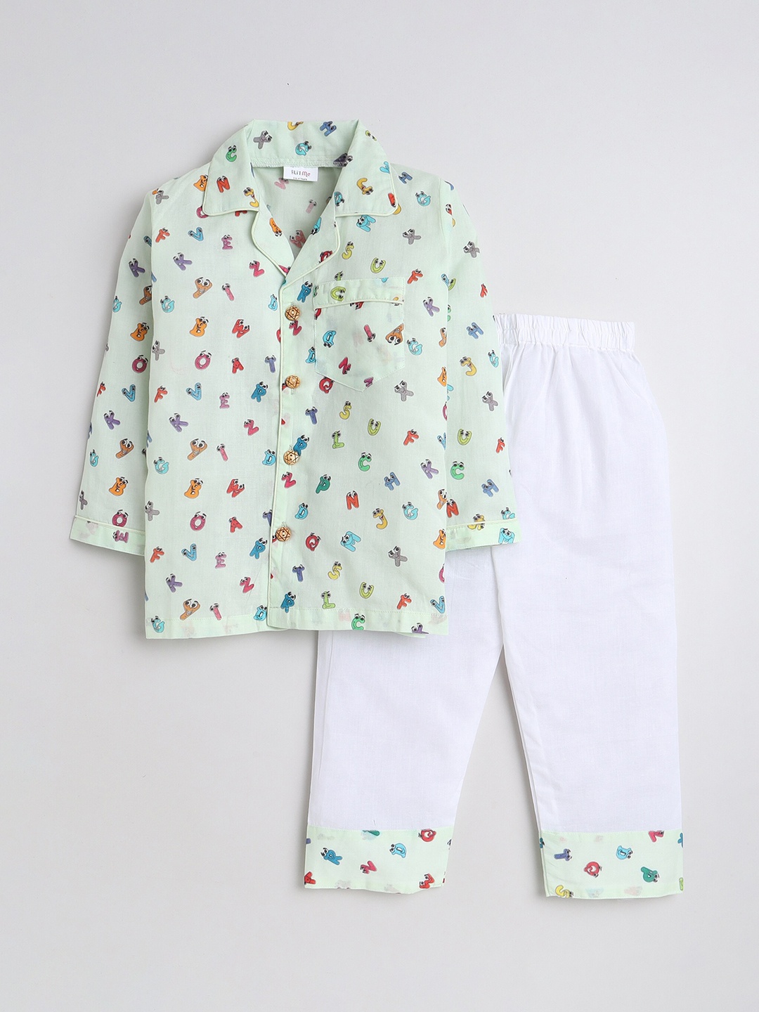 

BAESD Boys Graphic Printed Pure Cotton Shirt With Pyjamas, White