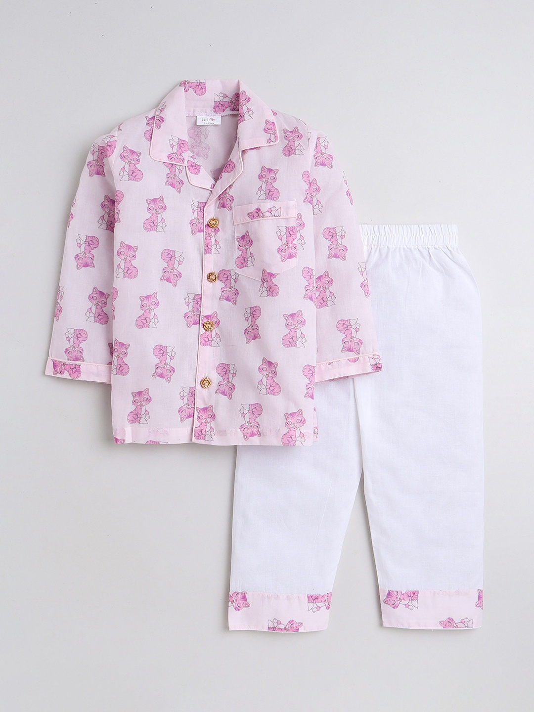 

BAESD Girls Printed Pure Cotton Night suit, Pink