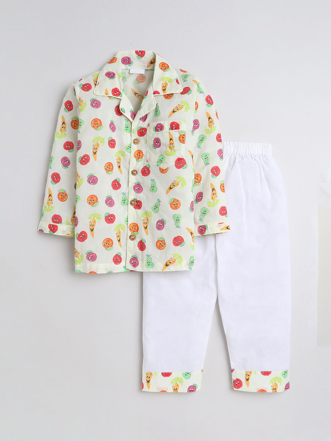 

BAESD Kids Printed Pure Cotton Night suit, White