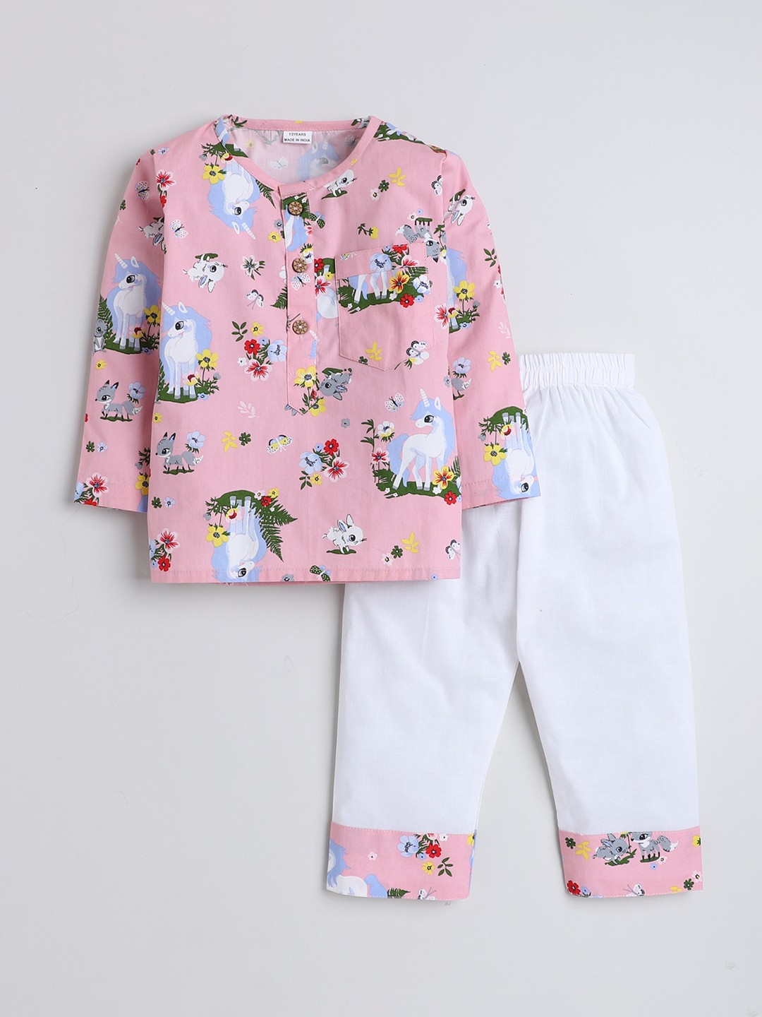 

BAESD Girls Floral Printed Pure Cotton Shirt With Pyjamas, Pink