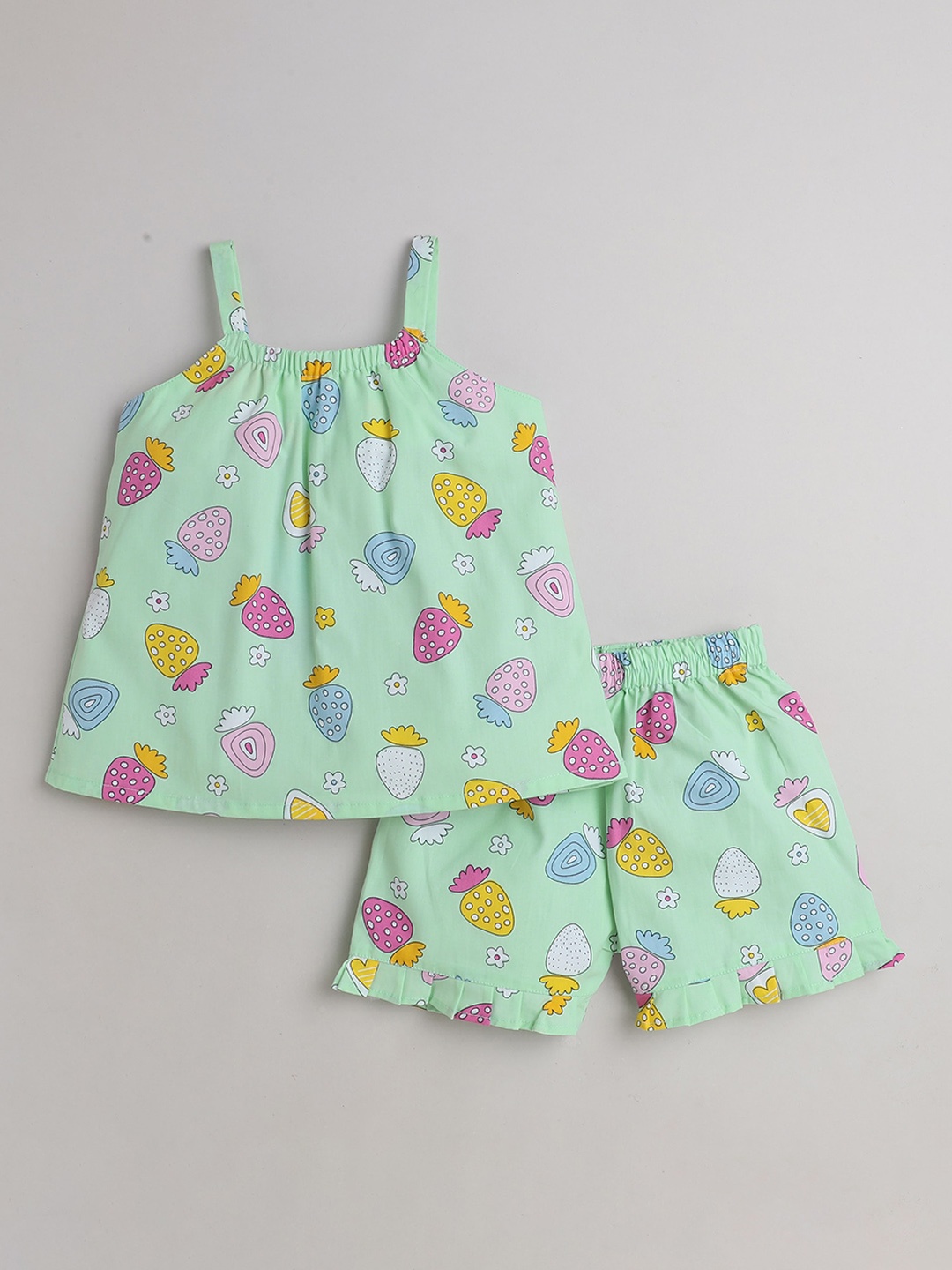 

BAESD Girls Printed Pure Cotton Top With Shorts, Green