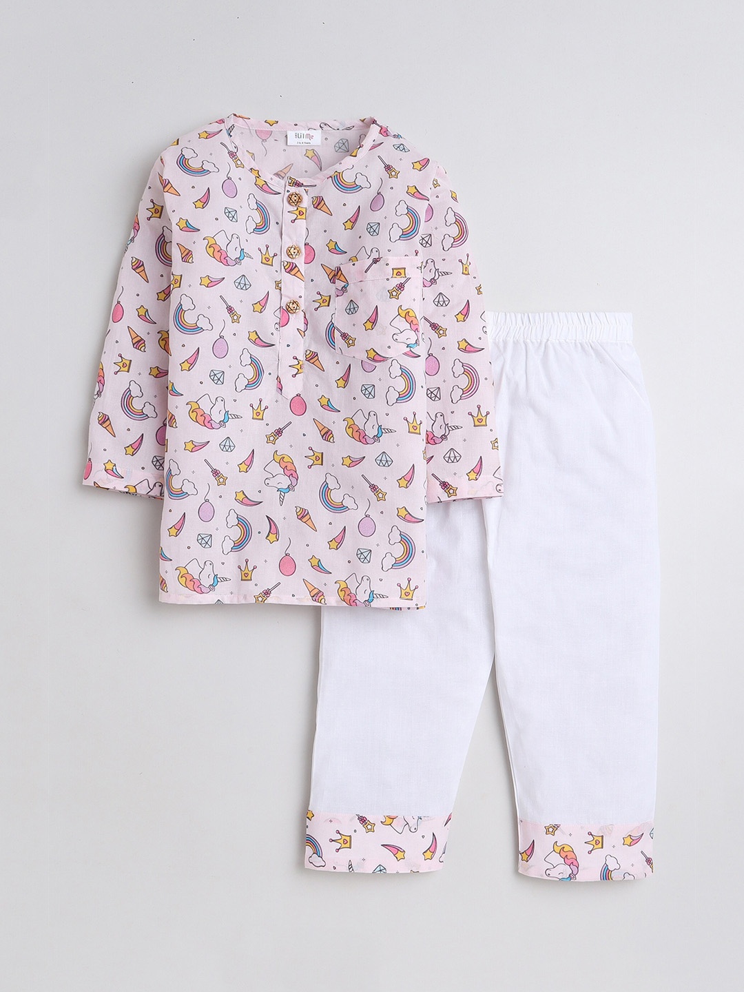 

BAESD Girls Printed Pure Cotton Night suit, Pink
