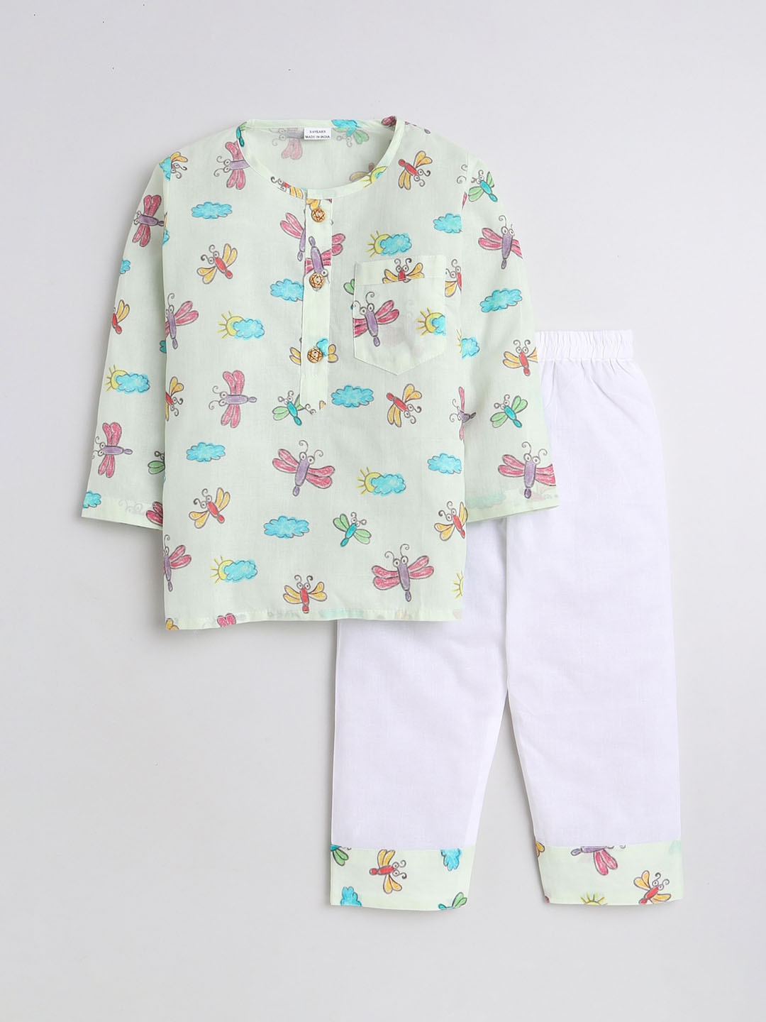 

BAESD Kids Conversational Printed Pure Cotton Shirt With Pyjamas, White