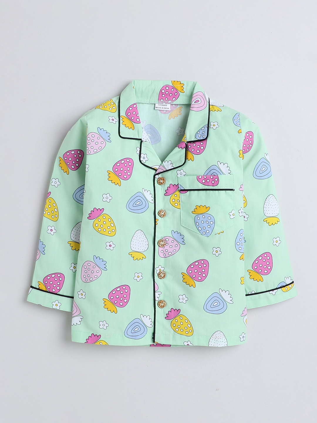 

BAESD Kids Conversational Printed Pure Cotton Shirt With Pyjamas, Green
