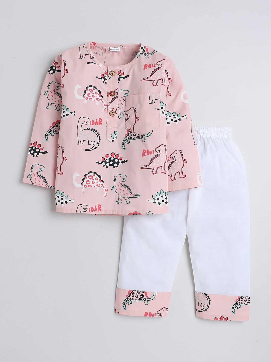 

BAESD Kids Conversational Printed Pure Cotton Shirt With Pyjamas, Pink