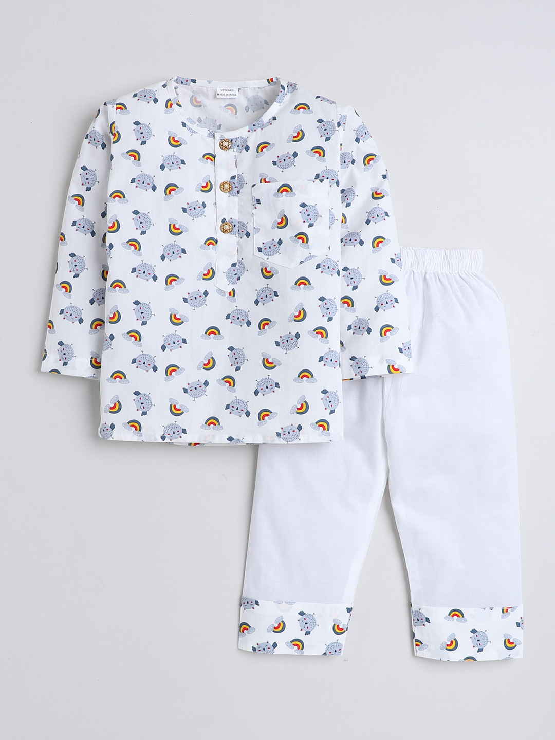 

BAESD Kids Printed Pure Cotton Night suit, White