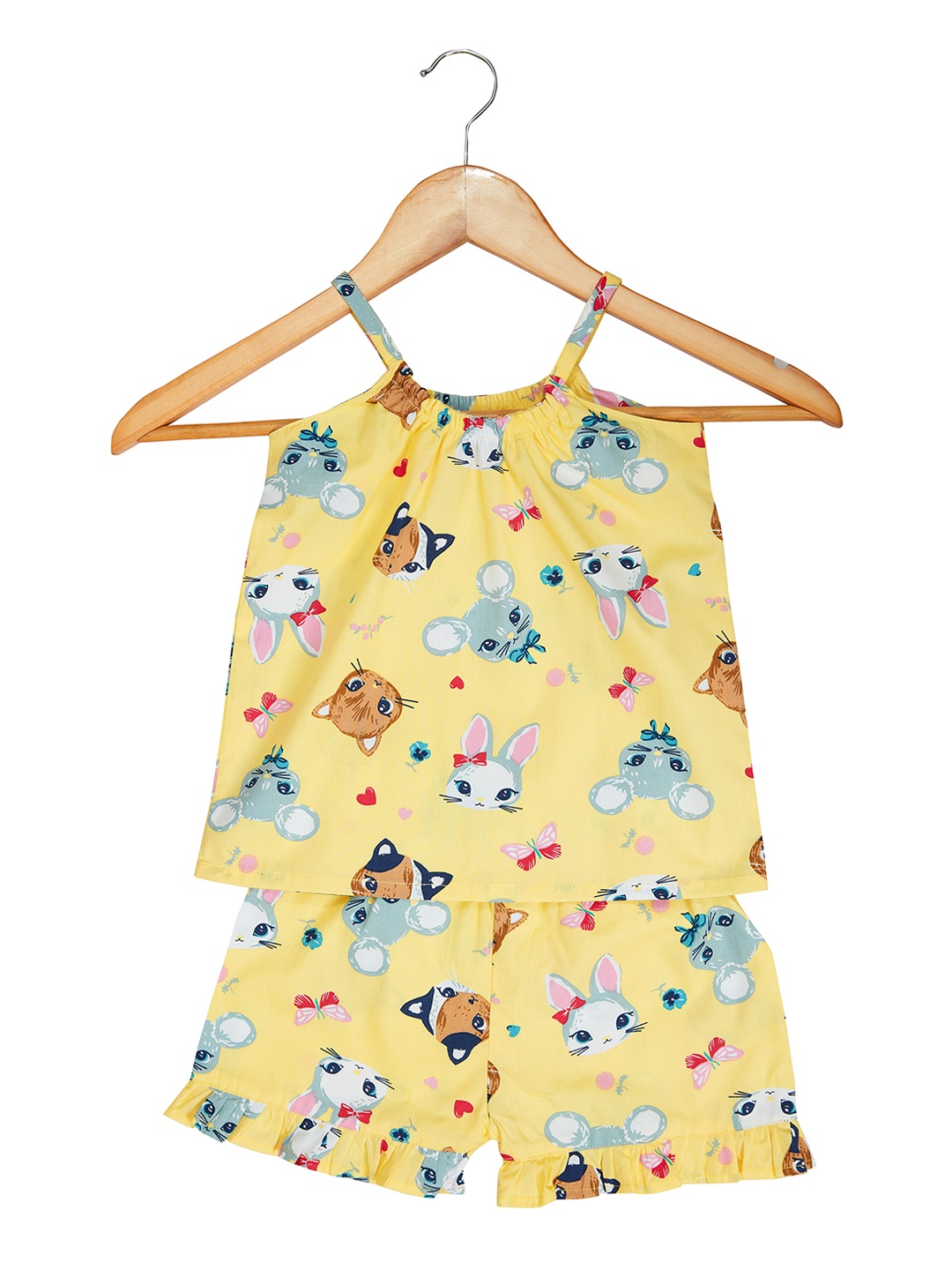 

BAESD Girls Printed Pure Cotton Top With Shorts, Yellow