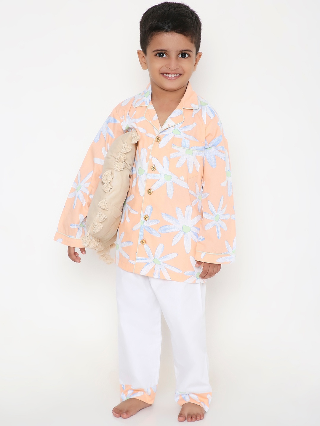 

BAESD Kids Floral Printed Long Sleeves Pure Cotton Shirt & Pyjama, Peach
