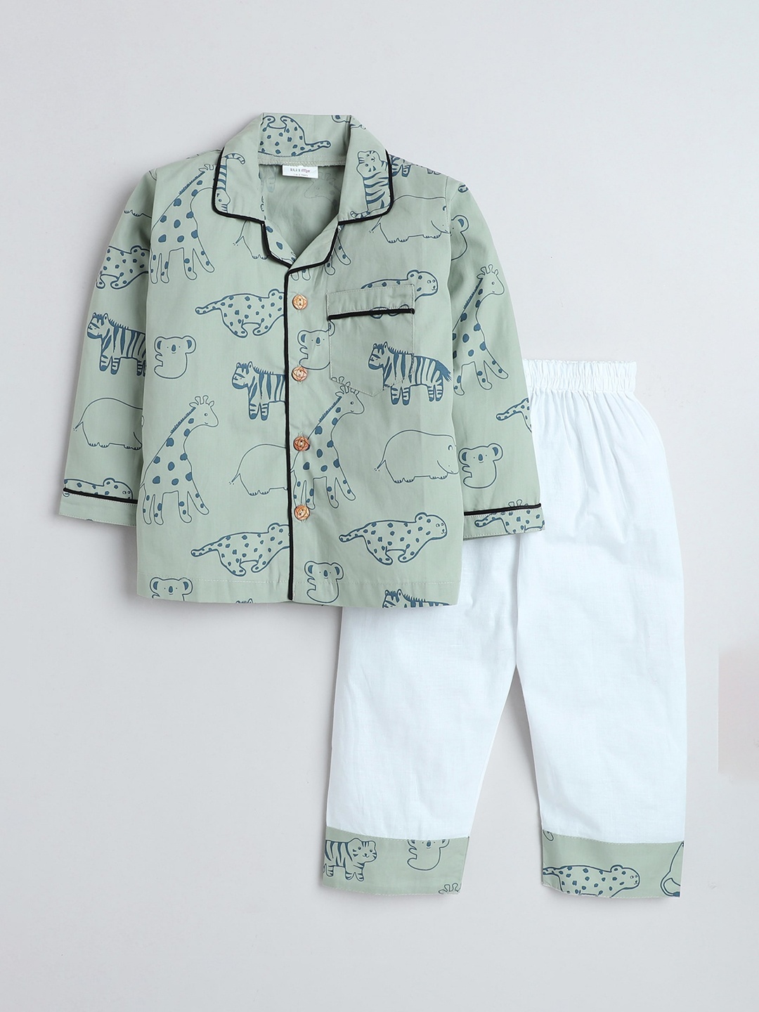 

BAESD Kids Conversational Printed Pure Cotton Shirt With Pyjamas, Green